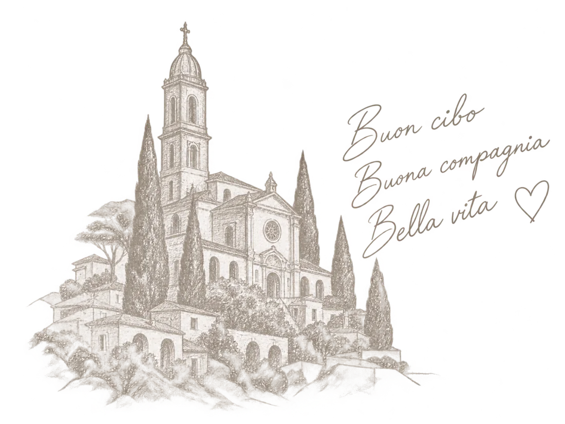 Illustration italienischer Architektur und handschriftlicher Gruß
