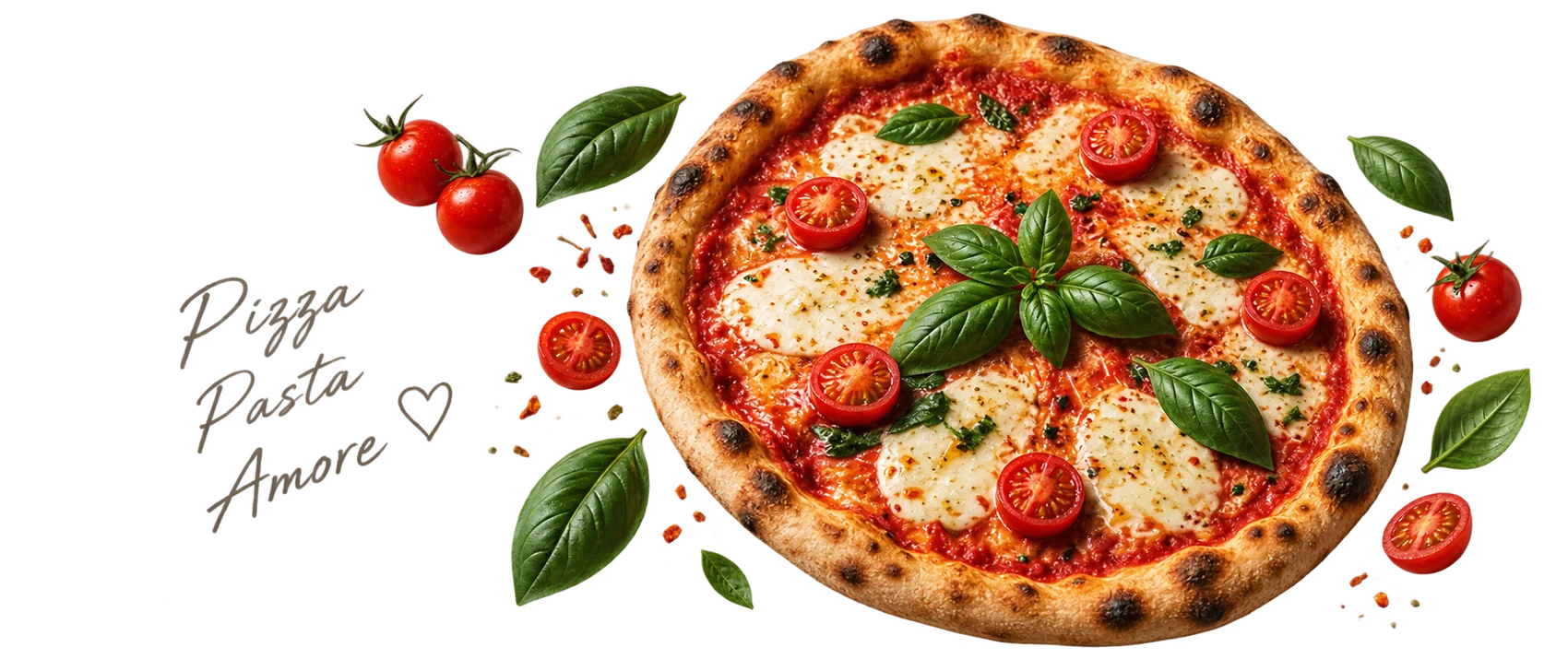 Pizza mit Tomaten und Basilikum